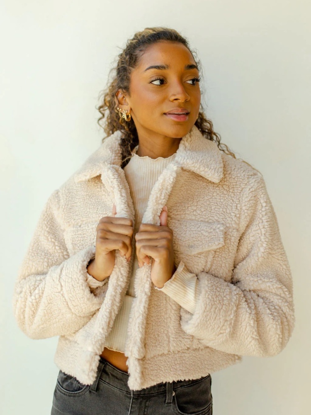 Chelsea & Violet Sherpa Jacket – Size XS – Cream